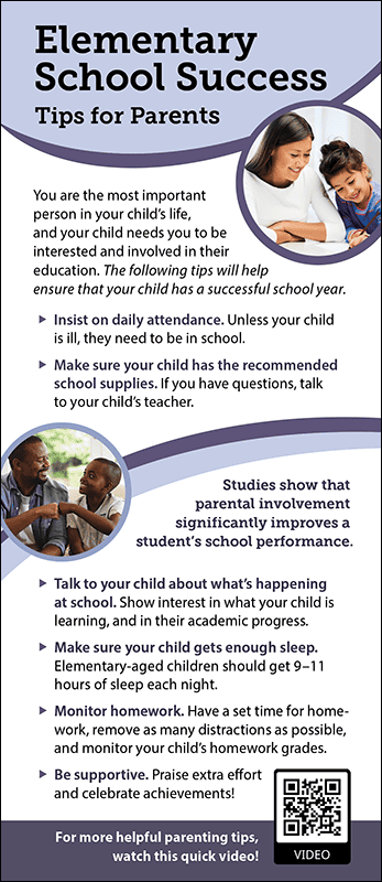 Elementary School Success - Tips for Parents Rack Card Handout