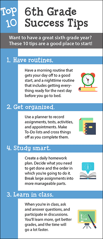 Top 10 6th Grade Success Tips Rack Card Handout
