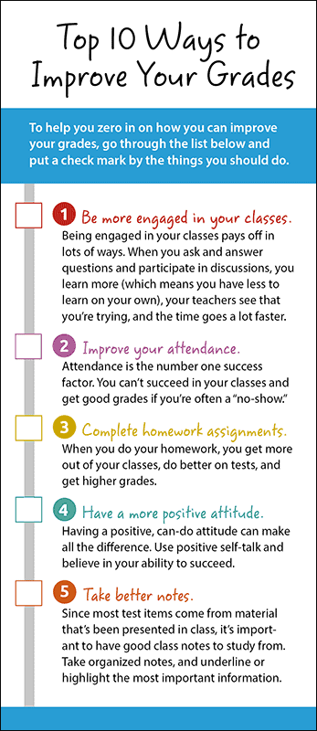 Top 10 Ways to Improve Your Grades Rack Card Handout