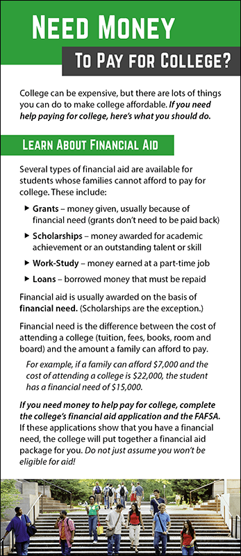 Need Money to Pay for College Rack Card Handout