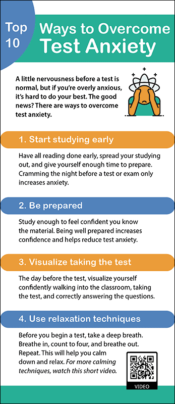 Top 10 Ways to Overcome Test Anxiety Rack Card Handout