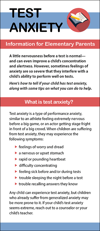 Test Anxiety - Information for Elementary Parents Rack Card Handout