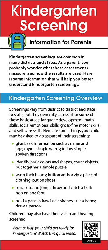 Kindergarten Screening Rack Card Handout