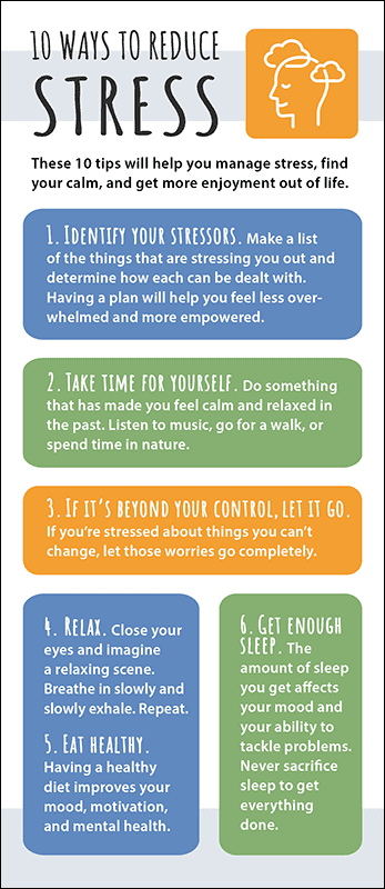 10 Ways to Reduce Stress Rack Card Handout