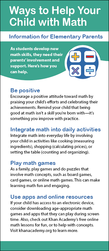 Ways to Help Your Child with Math Rack Card Handout – Woodburn Press