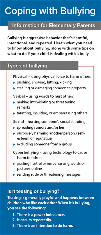 Coping with Bullying - Information for Elementary Parents Rack Card Handout