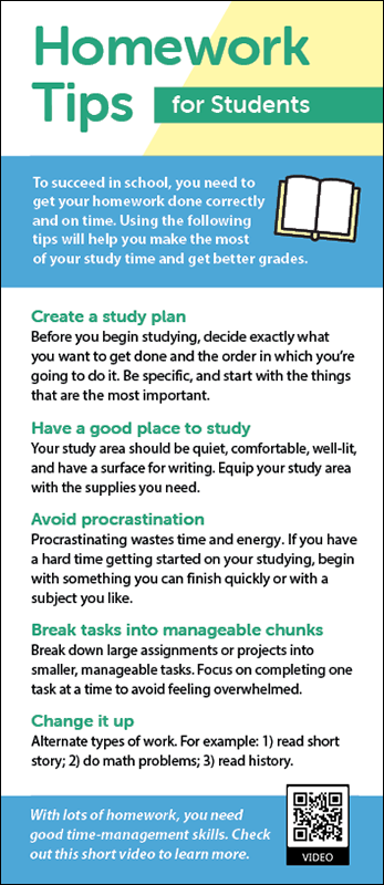 Homework Tips for Students Rack Card Handout