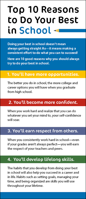Top 10 Reason to Do Your Best in School Rack Card Handout