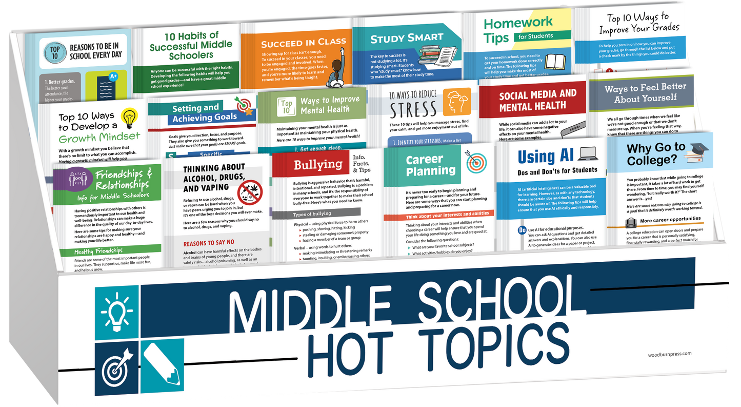 Middle School Hot Topics Rack Card Display Package