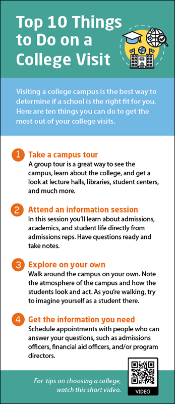 Top 10 Things to Do on a College Visit Rack Card Handout