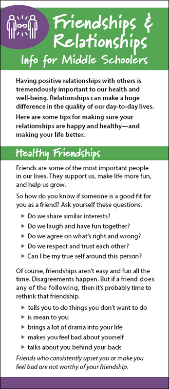Friendships & Relationships - Info for Middle Schoolers Rack Card Handout