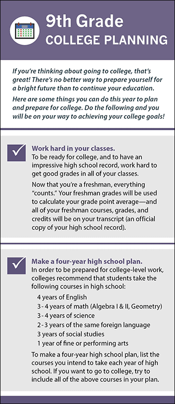 9th Grade College Planning Rack Card Handout