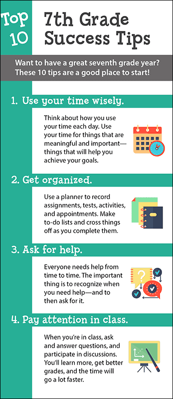 Top 10 7th Grade Success Tips Rack Card Handout – Woodburn Press