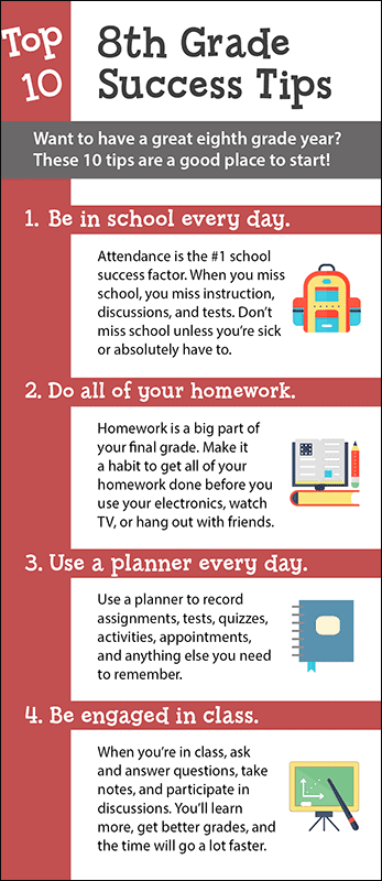 Top 10 8th Grade Success Tips Rack Card Handout – Woodburn Press