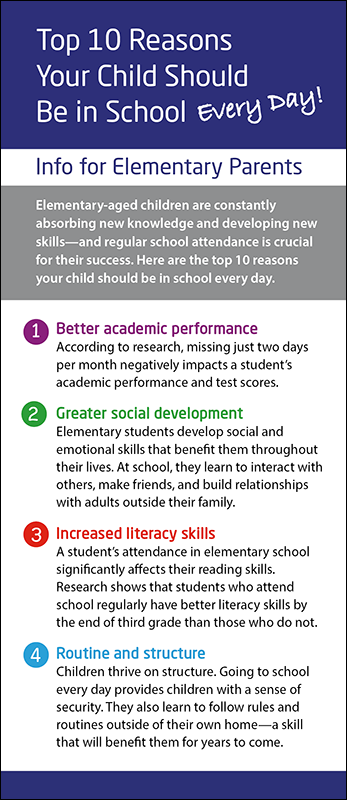 Top 10 Reasons Your Child Should Be in School Every Day Rack Card Handout