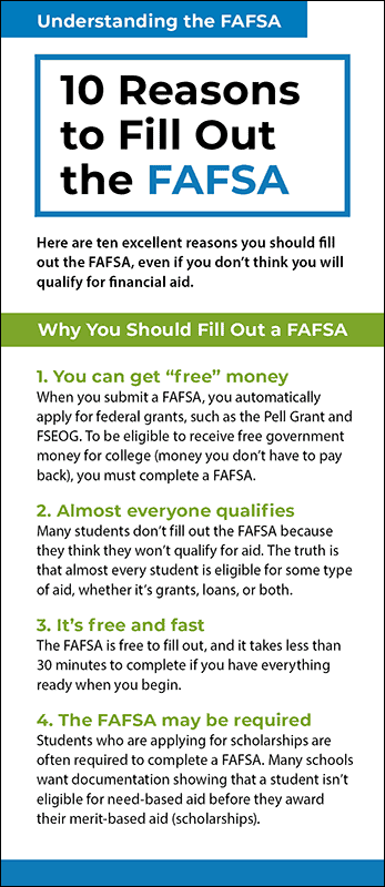10 Reasons to Fill out the FAFSA Rack Card Handout