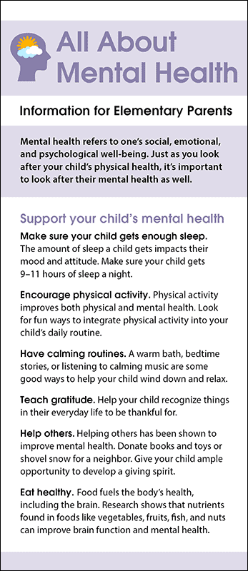 All About Mental Health - Information for Elementary Parents Rack Card Handout