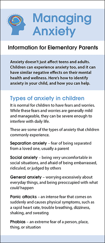 Managing Anxiety - Information for Elementary Parents Rack Card Handout
