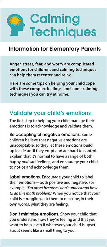 Calming Techniques - Information for Elementary Parents Rack Card Handout