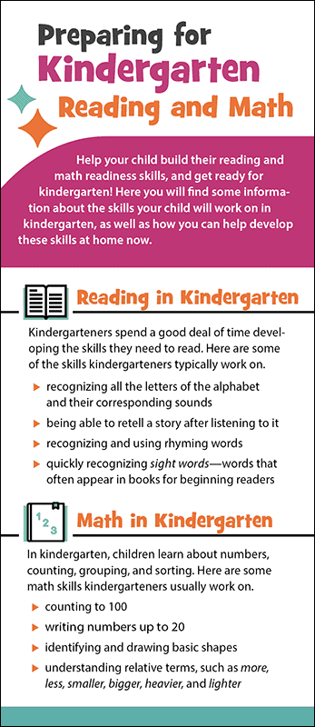 Preparing for Kindergarten - Reading and Math Rack Card Handout ...