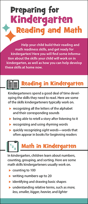 Preparing for Kindergarten - Reading and Math Rack Card Handout