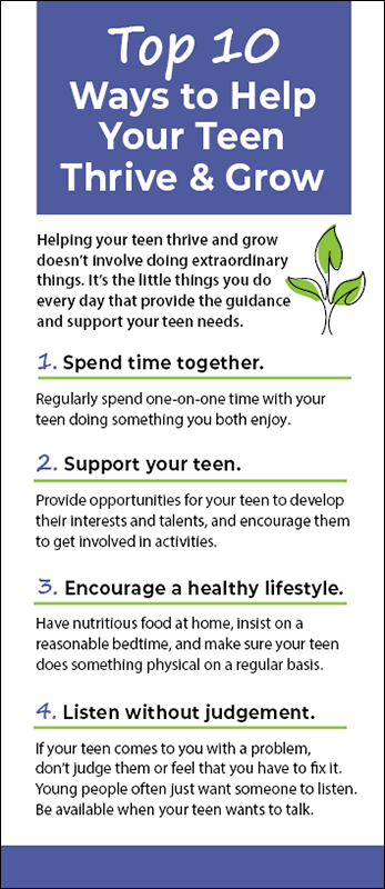 Top 10 Ways to Help Your Teen Thrive & Grow Rack Card Handout