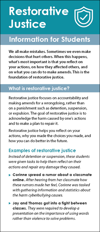 Restorative Justice - Information for Students Rack Card Handout