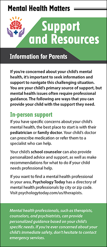 Support and Resources - Information for Parents Rack Card Handout