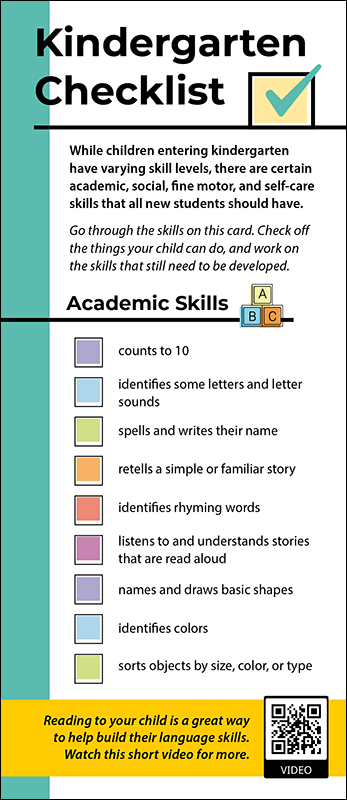 Kindergarten Checklist Rack Card Handout – Woodburn Press