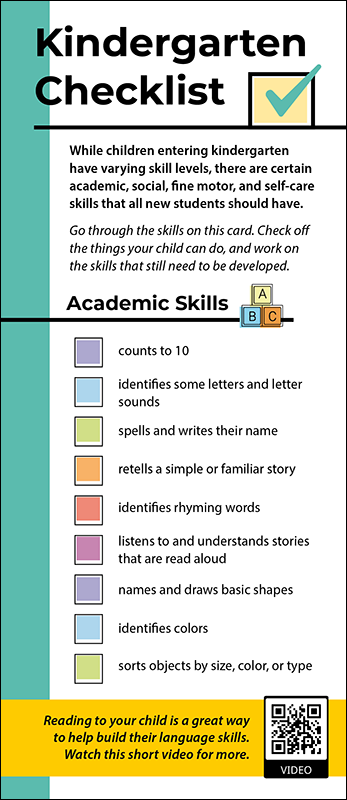 Kindergarten Checklist Rack Card Handout