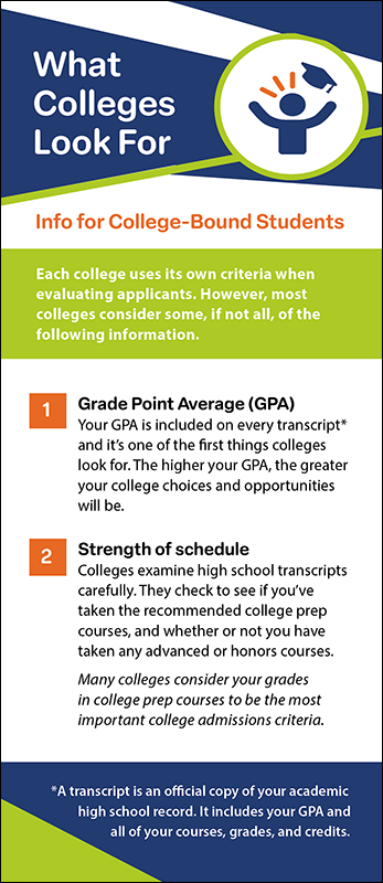 What Colleges Look For Rack Card Handout