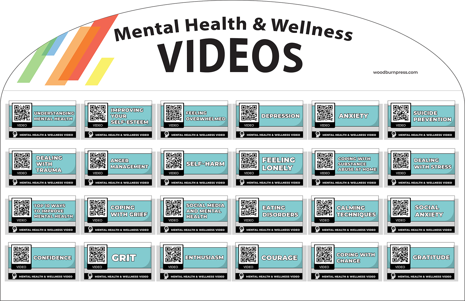 Mental Health and Wellness 24-Pocket Video Card Display Package