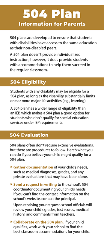 504 Plan - Information for Parents Rack Card Handout