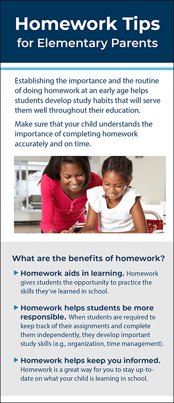 Homework Tips for Elementary Parents Rack Card Handout